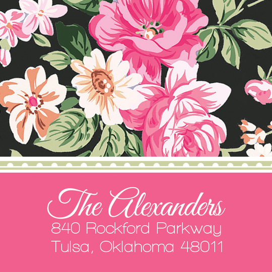 Black Vintage Roses Square Address Labels